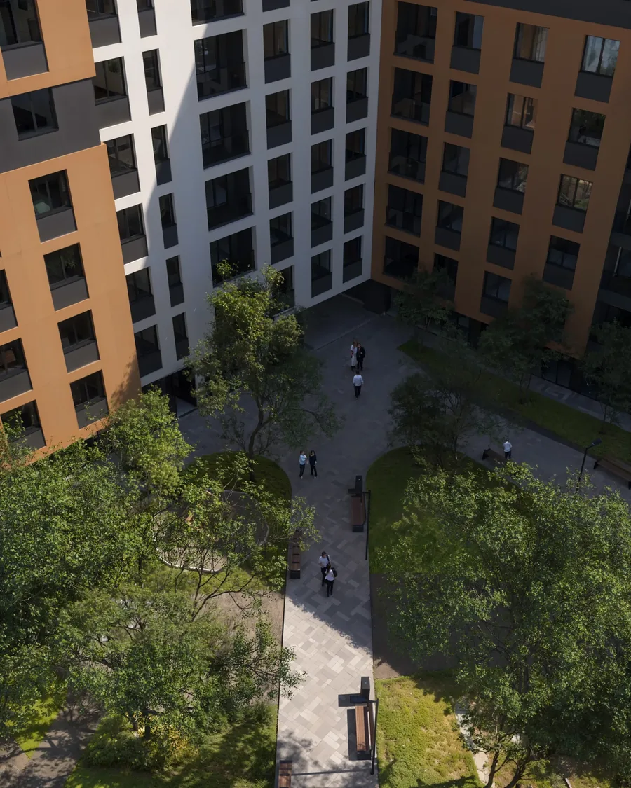Aerial view of the internal landscaped courtyard